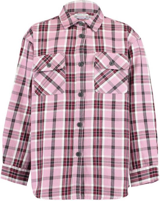 America Today Junior geruite blouse rood/roze
