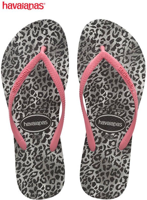 Havaianas Slim Animals teenslippers met panterprint roze/grijs