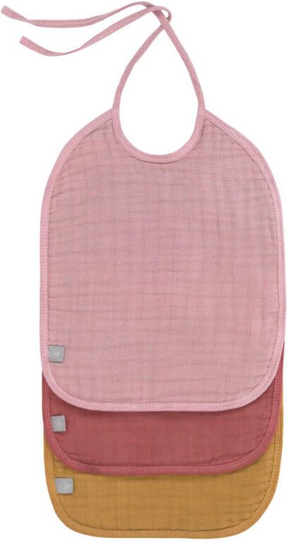Lassig Slabbetjes 3 Stuks Muslin Rose Red Yellow