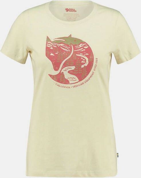 Fjällräven Arctic Fox Print T-Shirt Dames Gebroken Wit