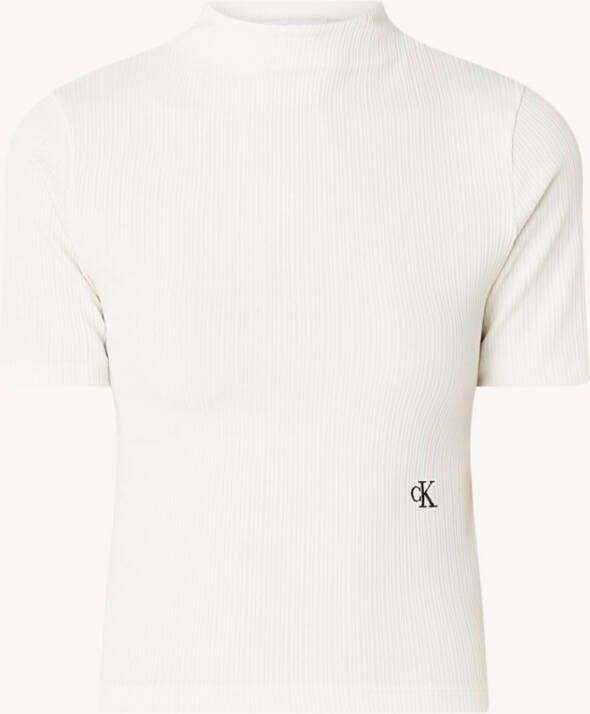 Calvin klein T shirt in ribtricot met opstaande kraag en korte mouwen