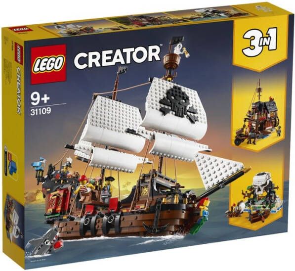 Lego 31109 Creator 3 in 1 Piratenschip, Herberg en Doodshoofd Eiland Bouwset voor Kinderen van 9 Jaar en Ouder