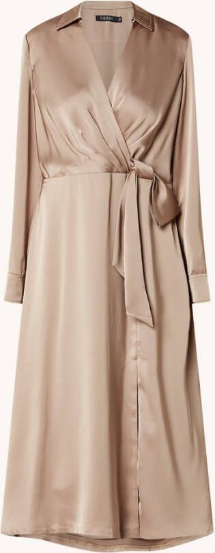 Ralph Lauren Midi jurk van satijn met strikceintuur en split