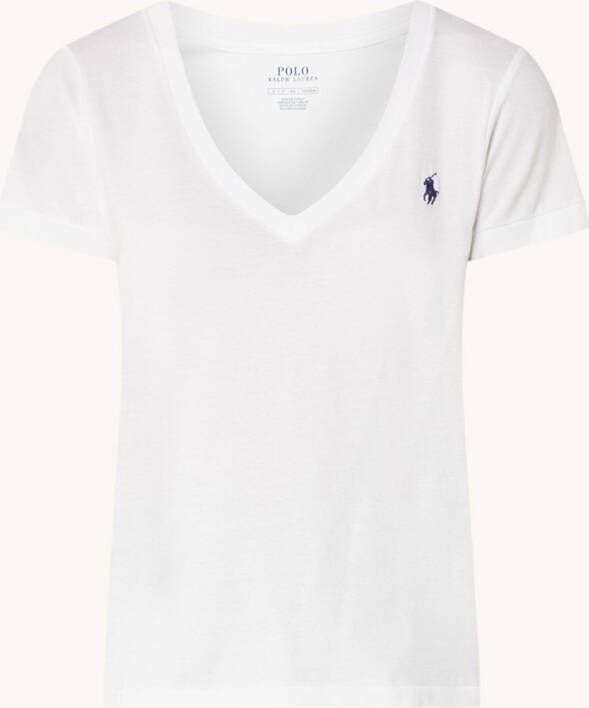 Ralph Lauren T shirt met V hals en logoborduring