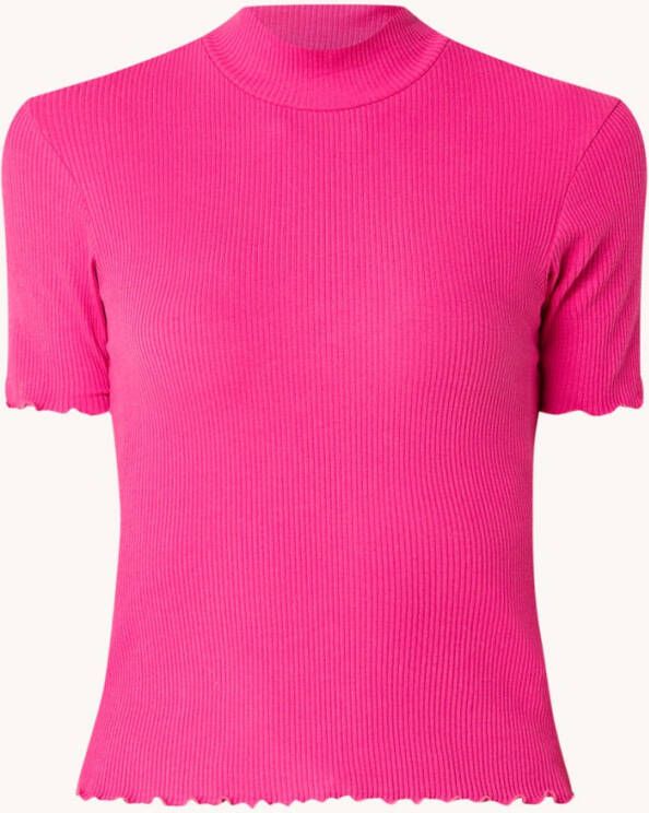 Scotch & Soda T shirt met ribstructuur en opstaande kraag