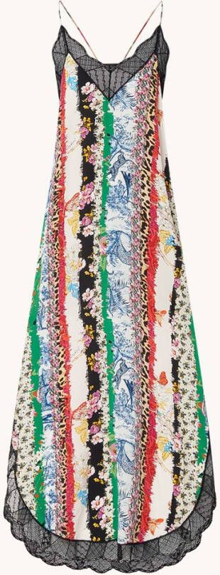 Zadig&Voltaire Ristyl mouwloze maxi jurk van zijde met print en kant