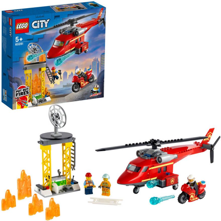 Lego 60281 City Reddingshelikopter Creatief Speelgoed met Minifiguren van Motorfiets, Brandweerlieden en Piloot