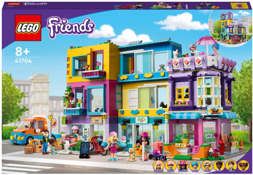 Lego 41704 Friends Hoofdstraatgebouw, Heartlake City Café, & Kapsalon, Poppenhuis met Speelgoedwinkels met 7 Mini Poppetjes