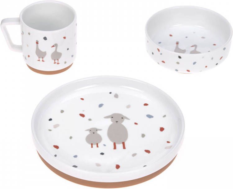 Lässig Lassig Servies Set Porselein En Siliconen Tiny Farmer Sheep/goose