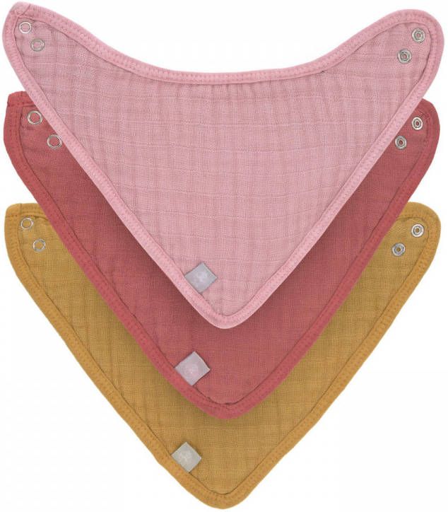 Lässig Muslin/terry Bandana Slabbetjes 3 Pcs Ass. Rose/rosewood/mustard
