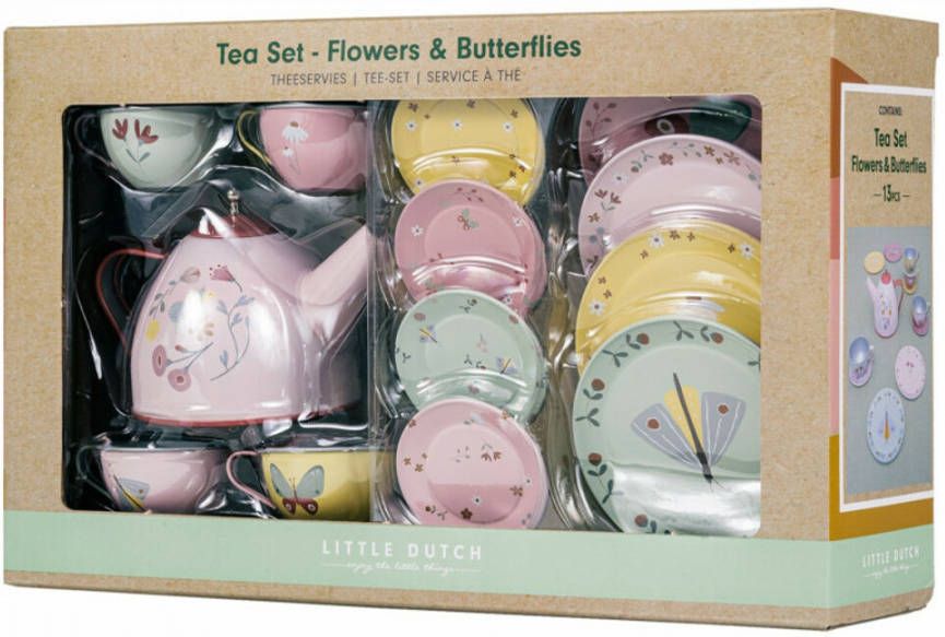 Little Dutch Tinnen Theeservies Flowers And Butterflies