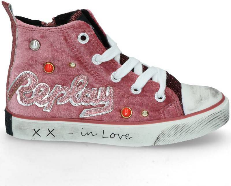 REPLAY Comet JR sneakers zwart/goud/panterprint - Vindjeschoen.nl
