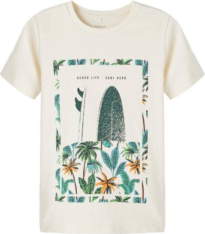 name it ! Jongens Shirt Korte Mouw -- Ecru Katoen/elasthan