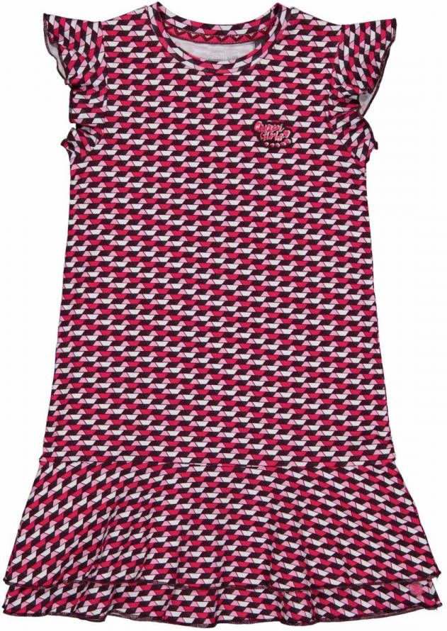 Quapi Girls jurk Mac met all over print en volant donkerroze/lila