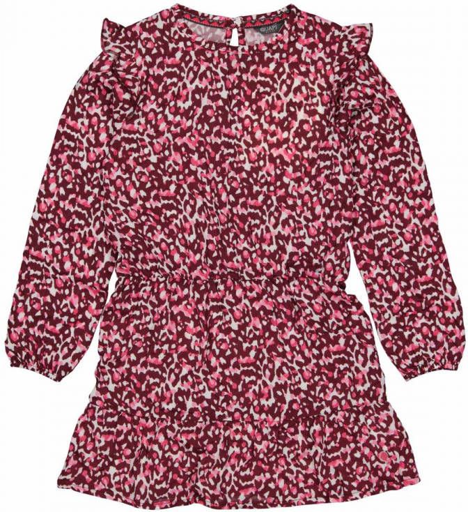 Quapi Girls jurk Macha met panterprint en ruches donkerroze/paars