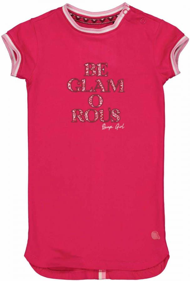 Quapi Mini T shirtjurk Nada met tekst fuchsia/wit