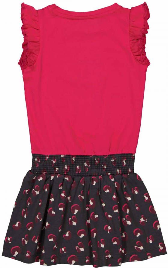 Quapi Girls jurk Mabina met panterprint en ruches donkerroze/donkergrijs