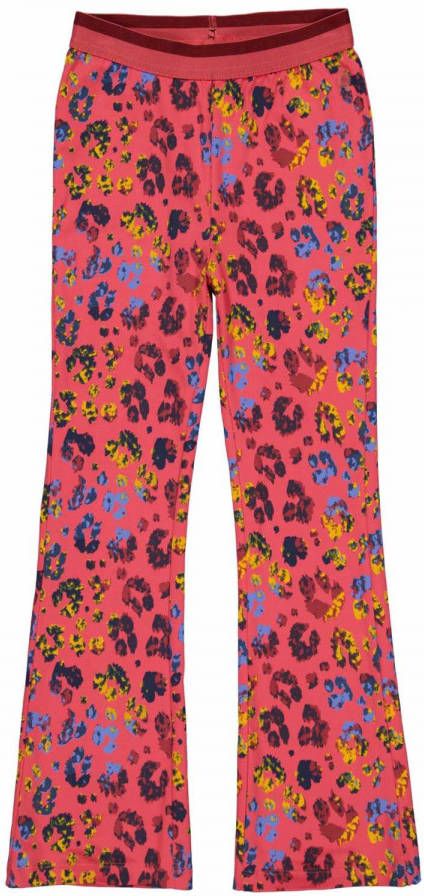 Quapi Girls flared broek Melani met panterprint koraalroze/multicolor