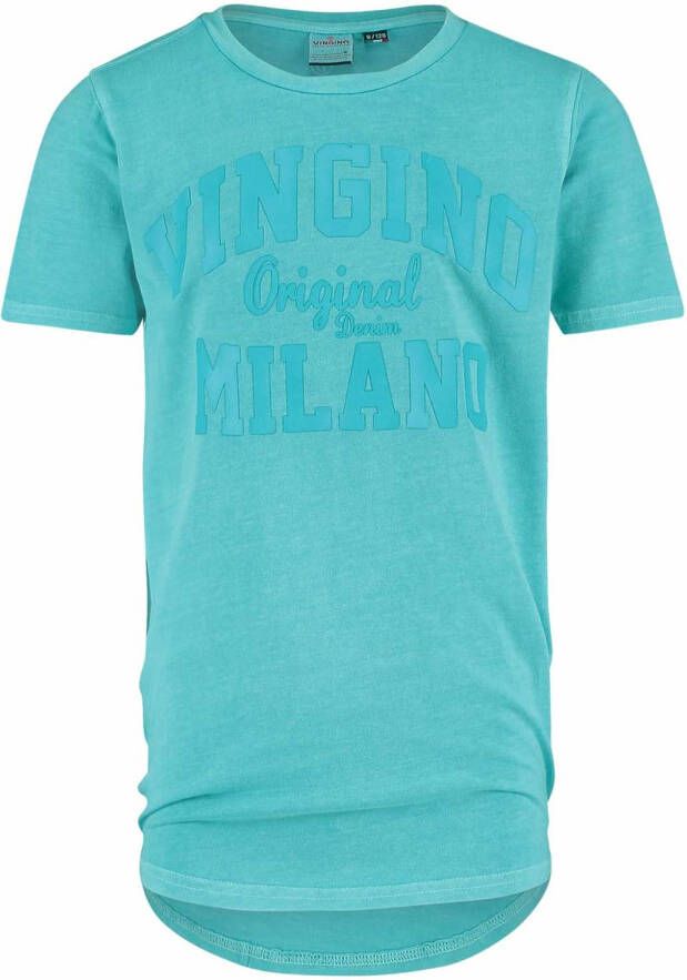 Vingino ! Jongens Shirt Korte Mouw Maat 116 Blauw Katoen/elasthan