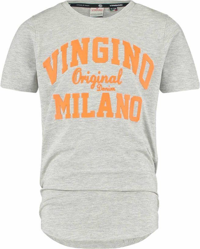 Vingino Essentials T shirt met logo lichtgrijs melange/oranje