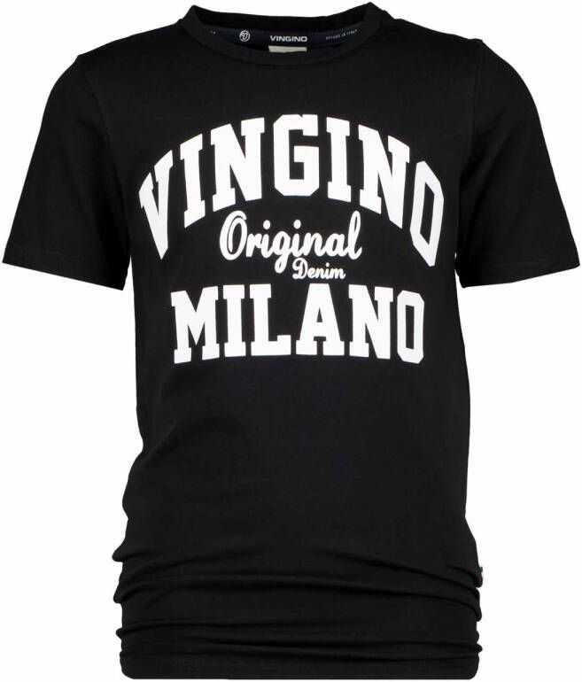 VINGINO ! Jongens Shirt Korte Mouw -- Zwart Katoen/elasthan