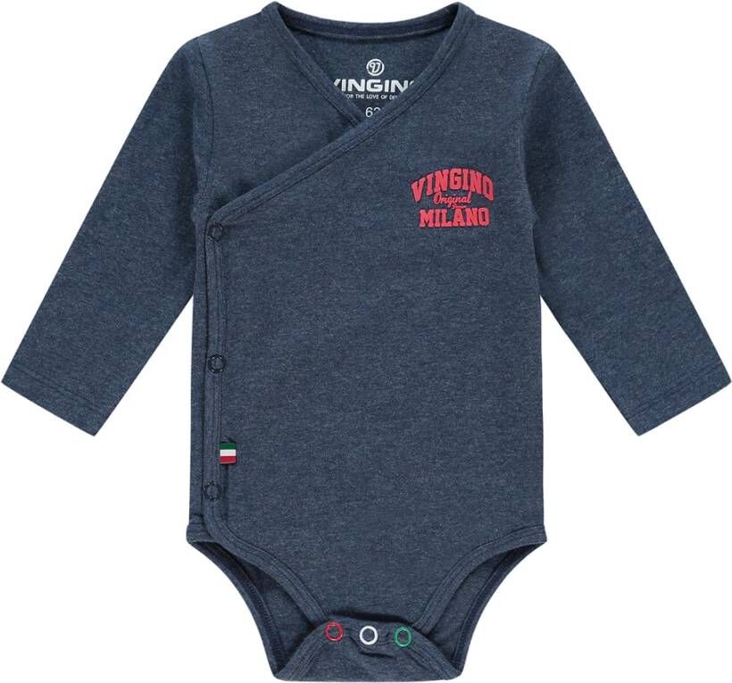 Vingino newborn baby romper Pelle met overslag en printopdruk donkerblauw