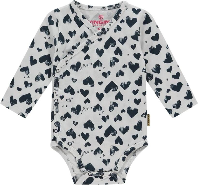 Vingino newborn baby overslagromper Philou met hartjesprint blauw/wit