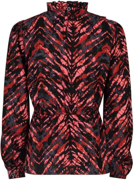Indian Blue Jeans top met all over print en ruches rood/zwart