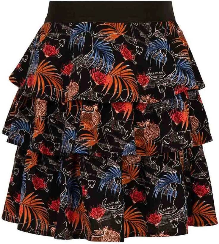 Indian Blue Jeans rok met all over print en volant zwart