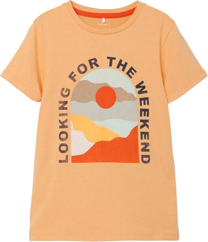 name it ! Jongens Shirt Korte Mouw -- Zalm Katoen/elasthan
