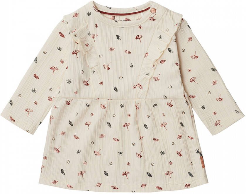Noppies baby jurk Salida met all over print en ruches ecru/zwart/rood