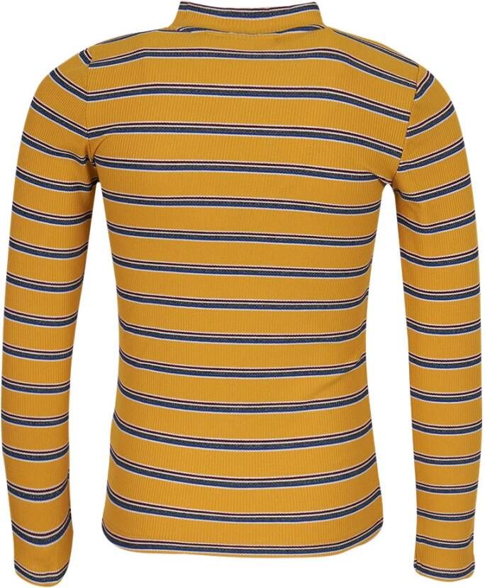 Someone gestreepte ribgebreide longsleeve Kiki okergeel/blauw