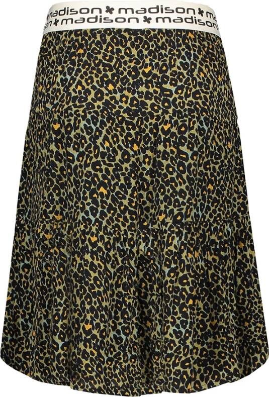 Street called Madison rok Monkie met panterprint en ruches army groen/geel