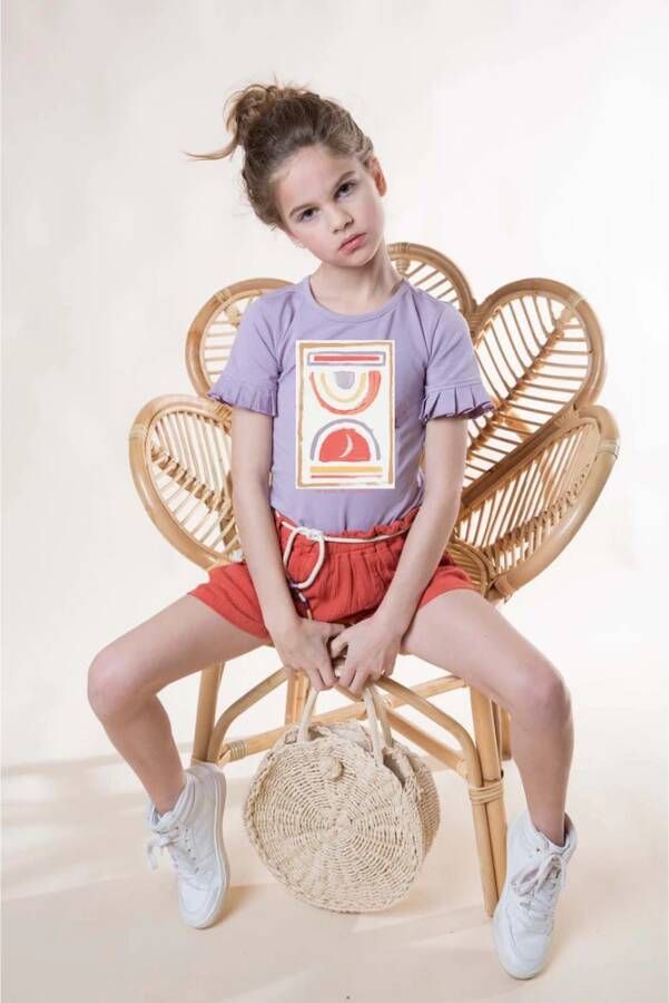 TOPitm ! Meisjes Shirt Korte Mouw -- Lila Katoen/elasthan