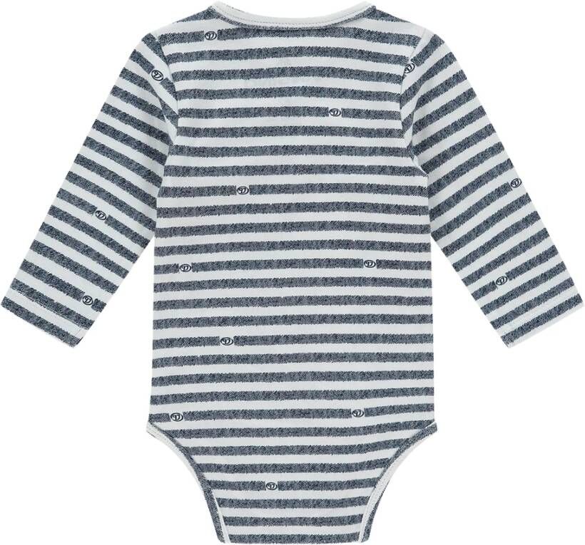 Vingino newborn baby gestreepte romper Perry met overslag donkerblauw/wit