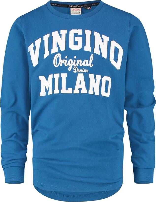 Vingino ! Jongens Shirt Lange Mouw Maat 176 Blauw Katoen/elasthan