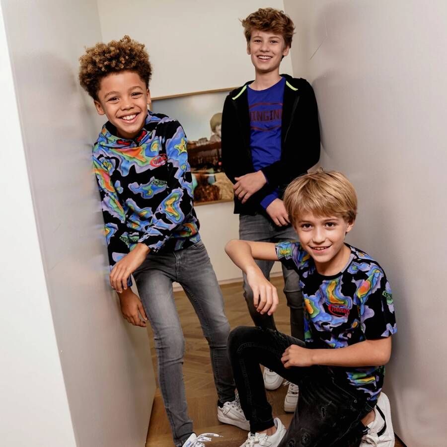 Vingino T shirt Heat met all over print zwart/paars/groen