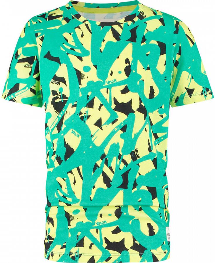 Vingino T shirt Hini met all over print fris groen/neon geel/zwart