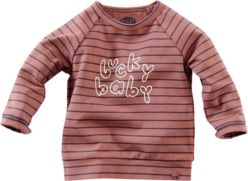 Z8 baby longsleeve Timor met tekst roestbruin/donkerblauw/ecru