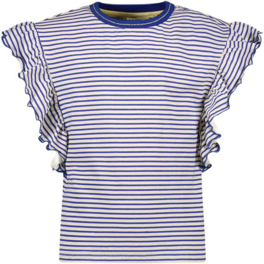 Like Flo Blauw/wit Gestreepte T shirt Stripe Jersey Ruffle Tee