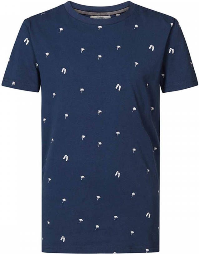 Petrol Industries T shirt met all over print donkerblauw/wit