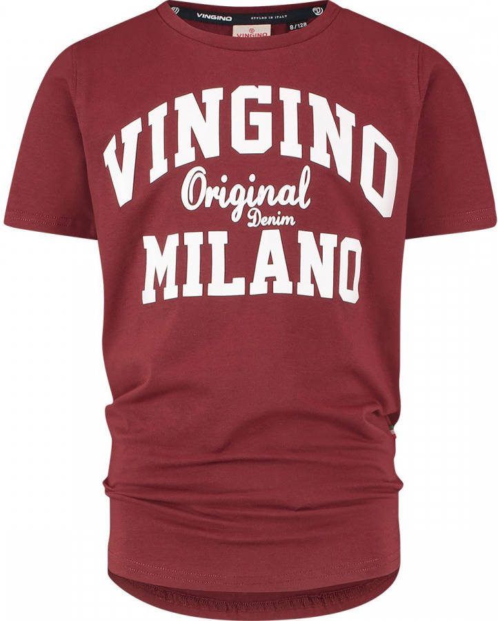 Vingino ! Jongens Shirt Korte Mouw Maat 110 Aubergine Katoen/elasthan