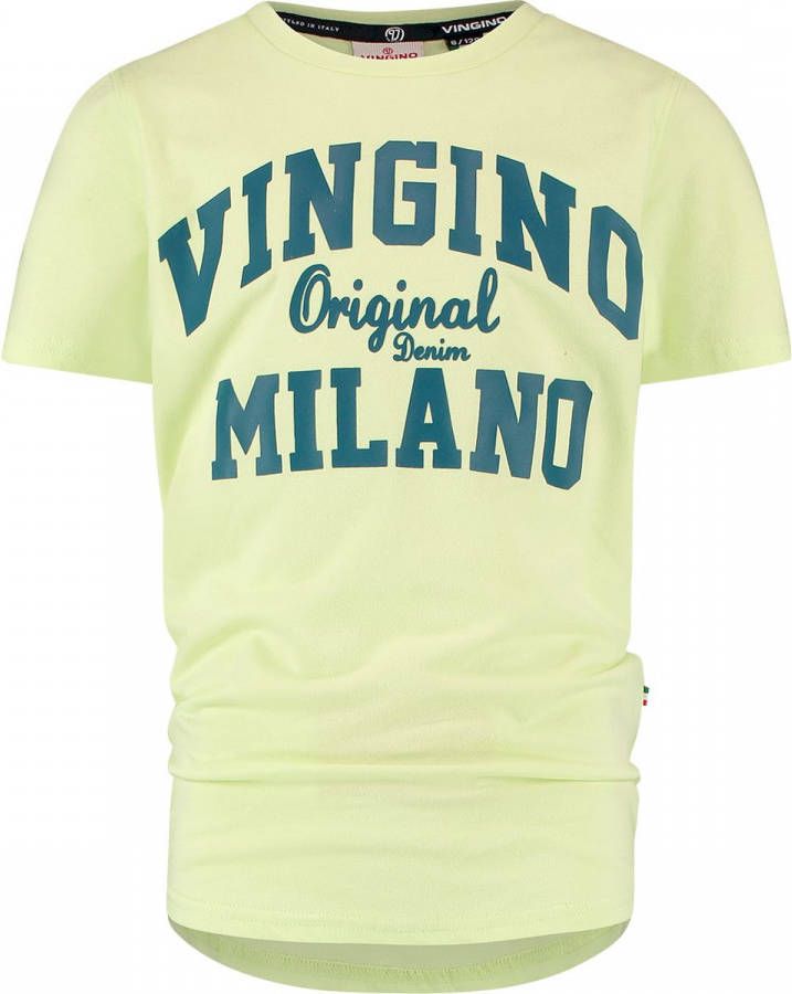 Vingino Essentials T shirt met logo met biologisch katoen lichtgeel/blauw