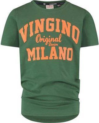Vingino Essentials T shirt met logo met biologisch katoen donkergroen/oranje