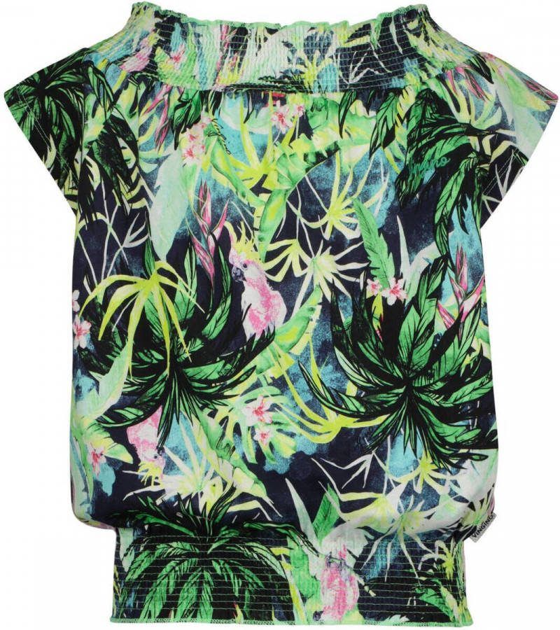 Vingino off shoulder top Holly met all over print groen/multicolor