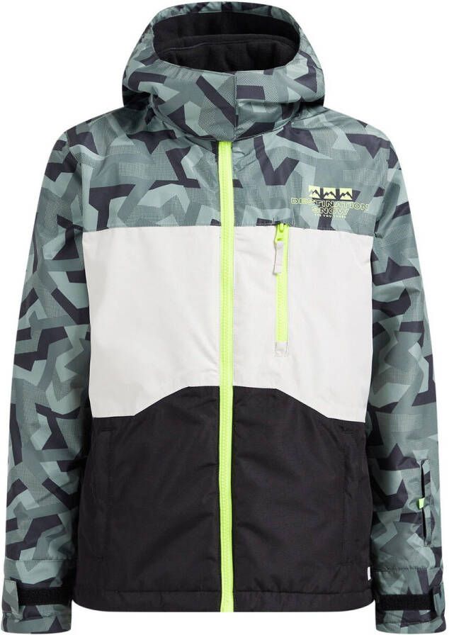 WE Fashion Alphard ski jack groen/wit/zwart