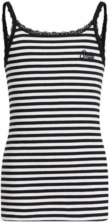 WE Fashion singlet met borduursels wit/zwart