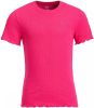 WE Fashion ribgebreid T shirt met borduursels fuchsia online kopen