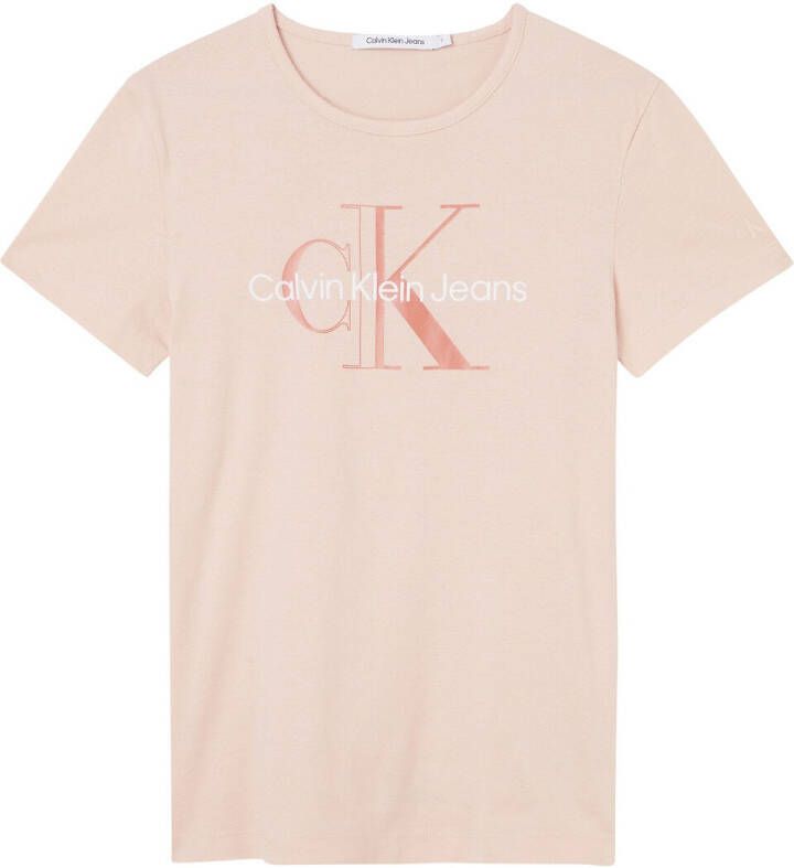 Calvin Klein Shirt met ronde hals GLOSSY MONOGRAM SLIM TEE met grote jeans logoprint