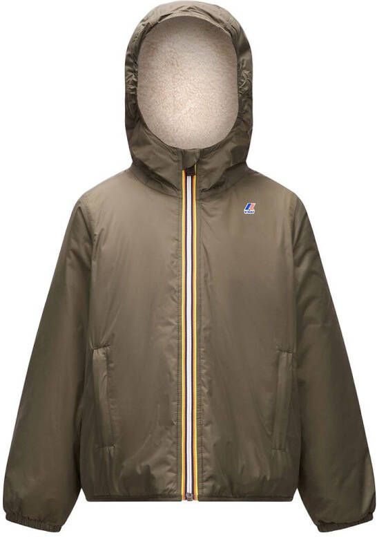 K-way Windjack met rits en kap, schapenvacht aan de binnenzijde